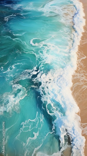 Top Down View of a Stormy Sea with Clean Blue   Cyan Water. Drone Shot. Generative AI.