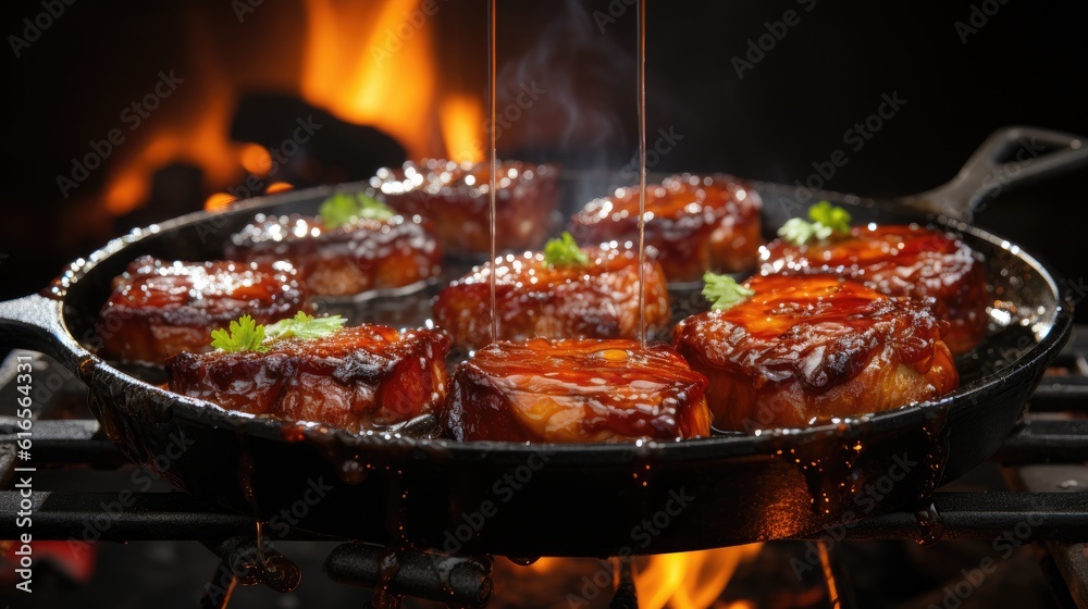 meat being cooked on a pan