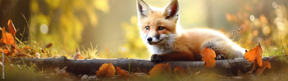 a fox lying on a log