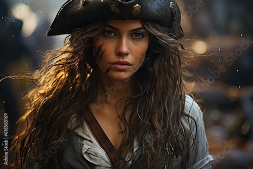 a woman in a pirate garment