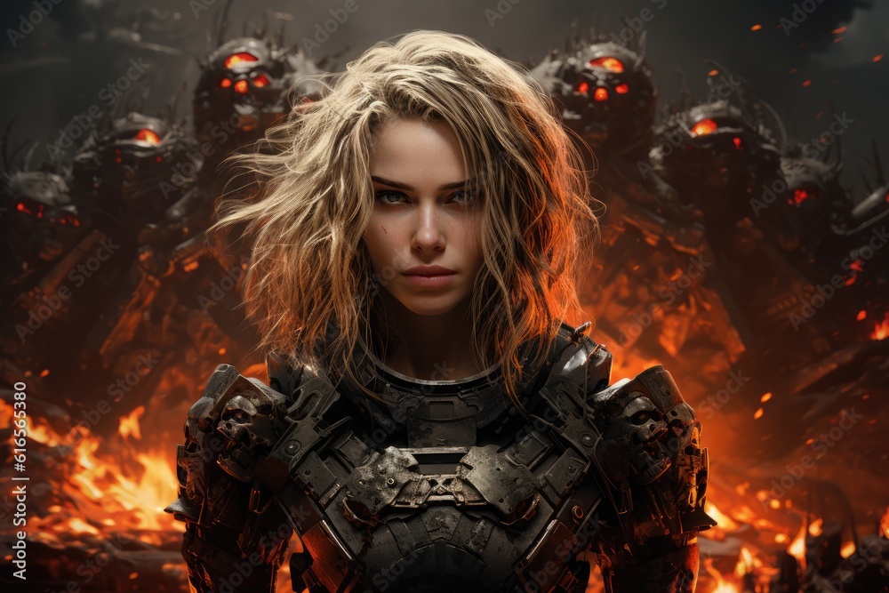 Obraz premium a woman in armor with red eyes