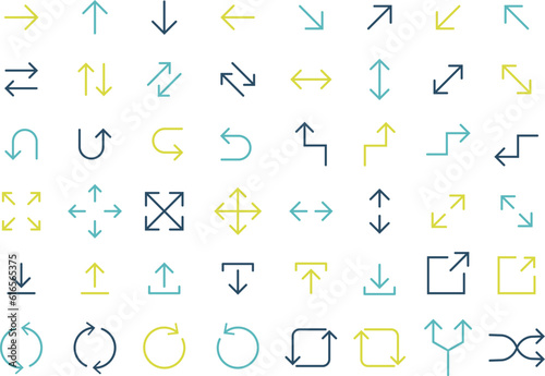 カラーの線のシンプルな矢印のバリエーションセット