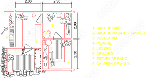 Public bath sauna technical design vector illustration sketch