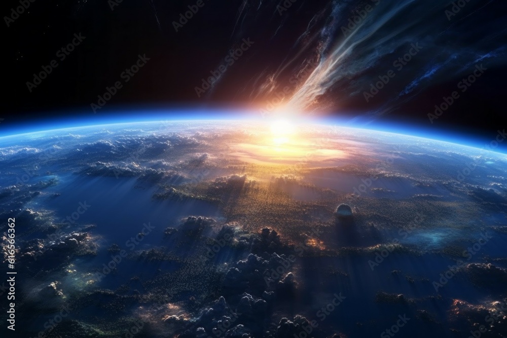 Flash of radiation after a nuclear explosion seen from space. The concept of thermonuclear war. AI generated Flash of radiation after a nuclear explosion seen from space. The concept of thermonuclear war. AI generated