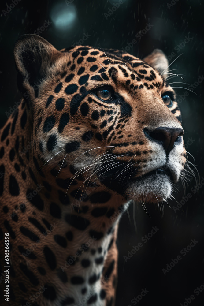Naklejka premium Portrait of Jaguar Dramatic and Cinematic Lighting Photography, Generative AI