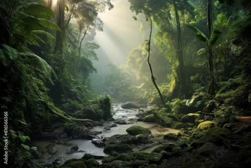 Tropical jungle or rainforest. Background with selective focus and copy space. AI generated, human enhanced © top images