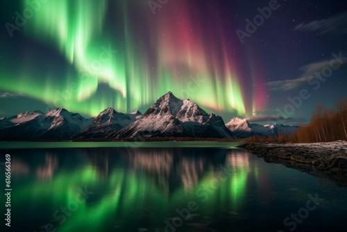 Northern Lights on the night sky. Aurora Borealis. AI generated, human enhanced