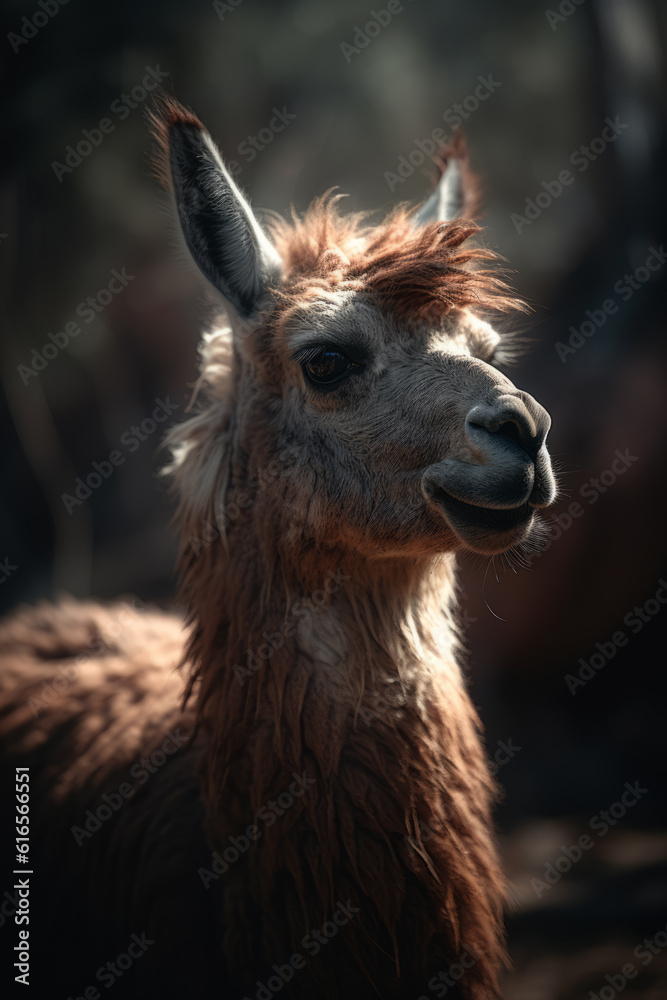 Portrait of Llama Dramatic and Cinematic Lighting Photography, Generative AI