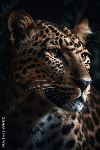 Portrait of Leopard Dramatic and Cinematic Lighting Photography, Generative AI © Giantdesign