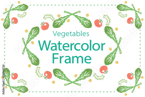 おしゃれな野菜の水彩風イラスト。フレームを使ったデザイン・テンプレート。ベクター素材だからデザインに使いやすい。