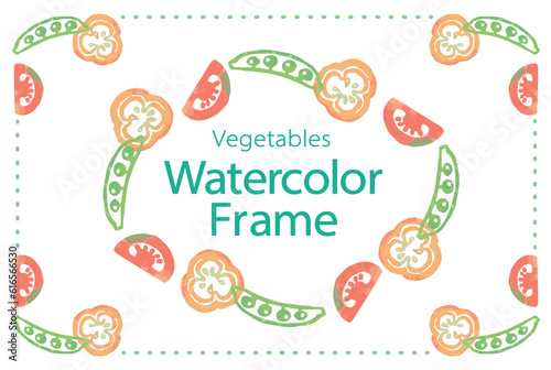おしゃれな野菜の水彩風イラスト。フレームを使ったデザイン・テンプレート。ベクター素材だからデザインに使いやすい。