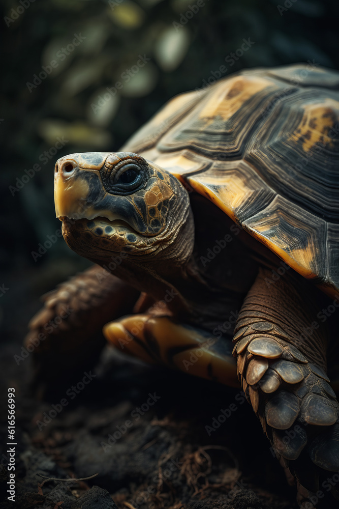 Naklejka premium Portrait of Turtle Dramatic and Cinematic Lighting Photography, Generative AI