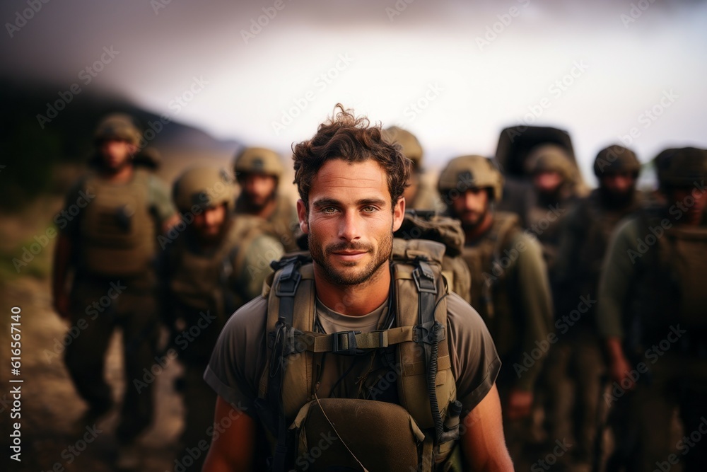 Portrait of an American soldier in the ranks with selective focus. AI generated, human enhanced Portrait of an American soldier in the ranks with selective focus. AI generated, human enhanced