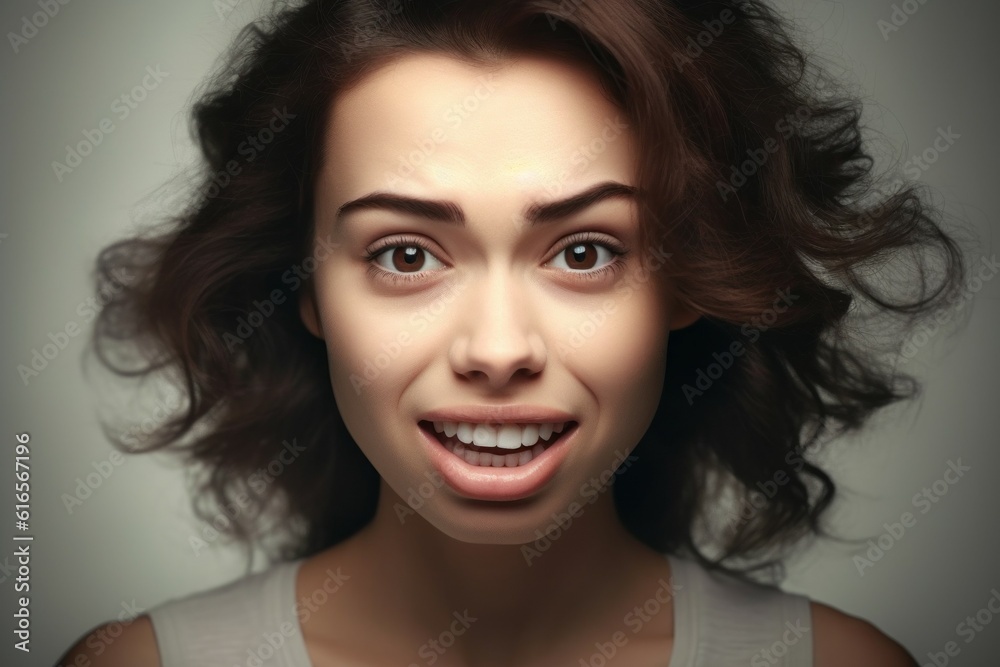 Shocked young emotional woman. Close up portrait. AI generated, human enhanced Shocked young emotional woman. Close up portrait. AI generated, human enhanced
