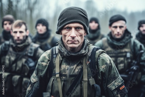 Portrait of a European army soldier in the ranks with selective focus. AI generated, human enhanced © top images