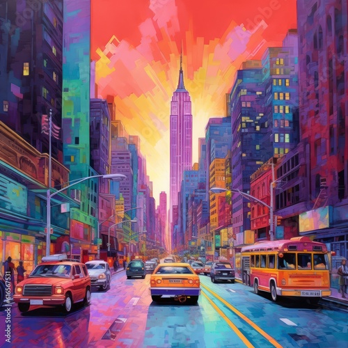 vibrant color city illustration © fitpinkcat84