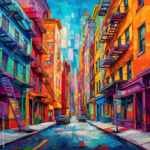 vibrant color city illustration © fitpinkcat84