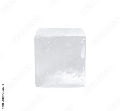 One clear ice cube isolated on white