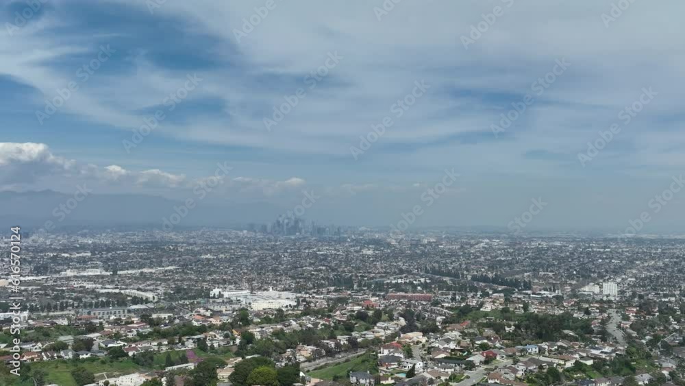 Los Angeles Downtown and Stocker St from Baldwin Hills Aerial Shot Back California USA Los Angeles Downtown and Stocker St from Baldwin Hills Aerial Shot Back California USA