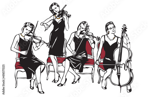all woman formal string quartet illustration