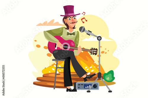 Acoustic Guitar Player Vector Illustration