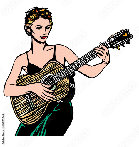 woman playing guitar illustration