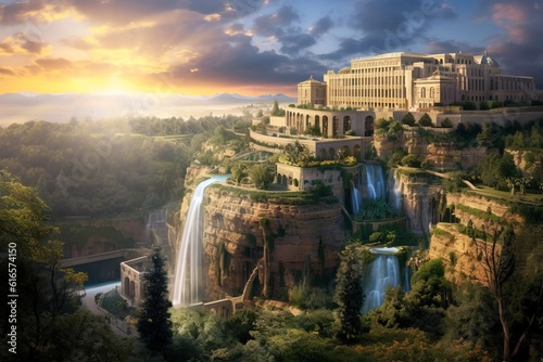 美しい城と滝,Generative AI AI画像