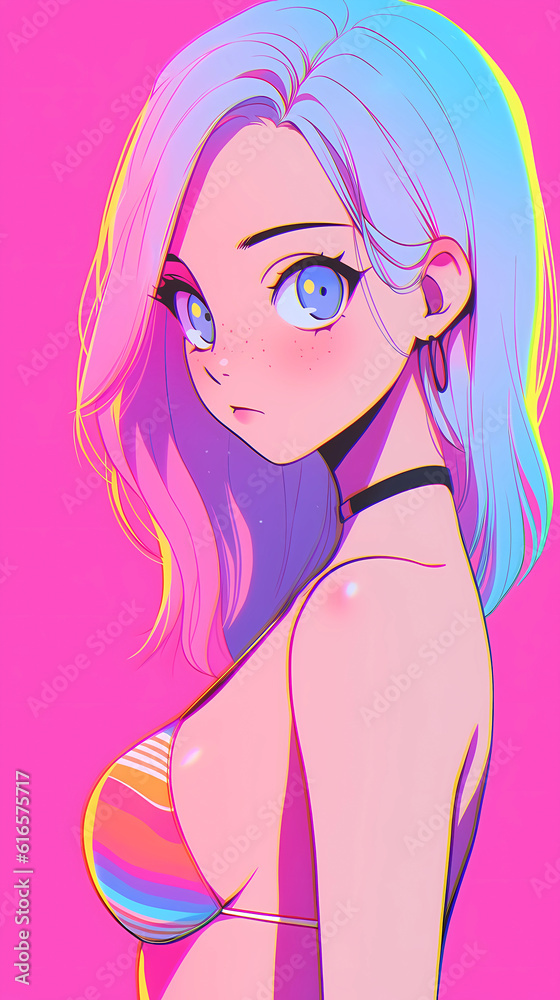 hand drawn cartoon anime cool swimsuit girl illustration in summer hand drawn cartoon anime cool swimsuit girl illustration in summer