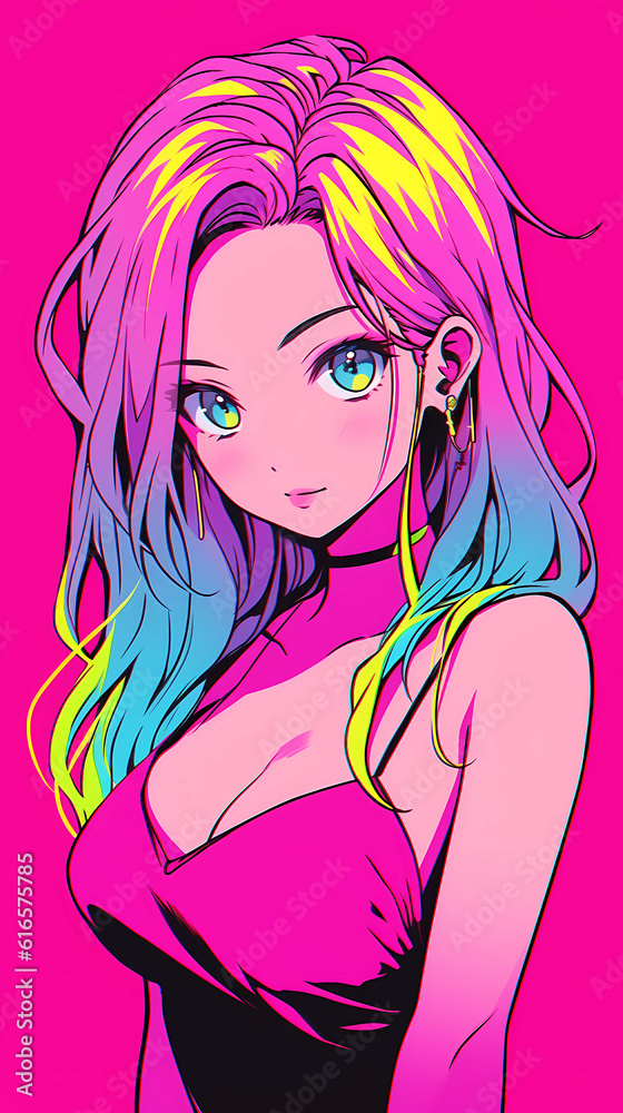 hand drawn cartoon anime cool swimsuit girl illustration in summer