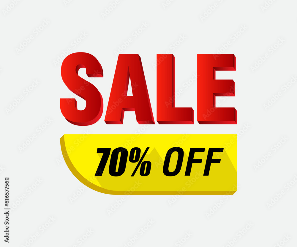 Marketing deal sale tag giving a super offer. Sticker, tag, or label design with 3D text, Sale 70 discount, Sales Vector badges for Labels, stickers, banners, tags, web stickers, and web stickers
