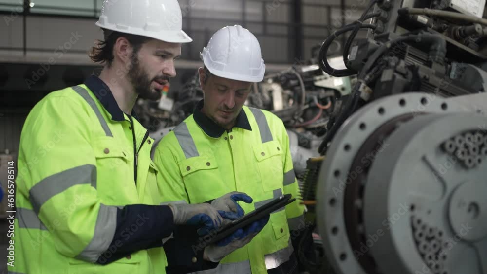 Engineer work at robotic arm factory. Engineer work at robotic arm factory.