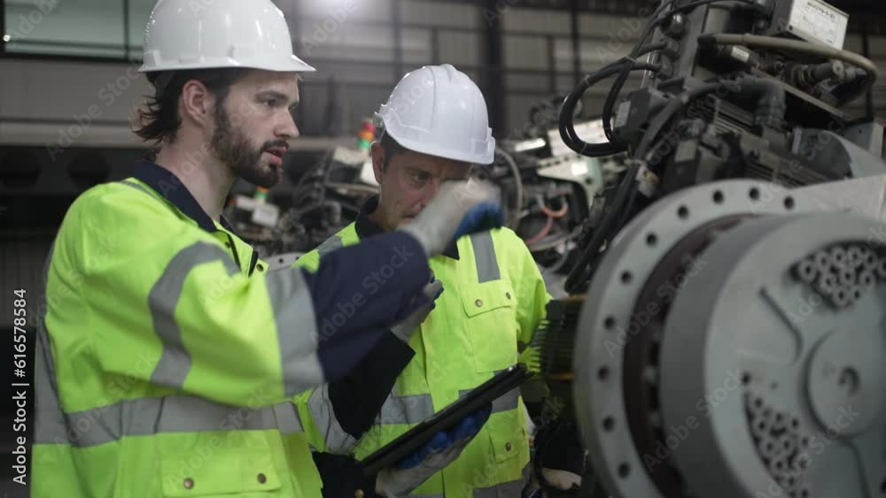 Engineer work at robotic arm factory. Engineer work at robotic arm factory.