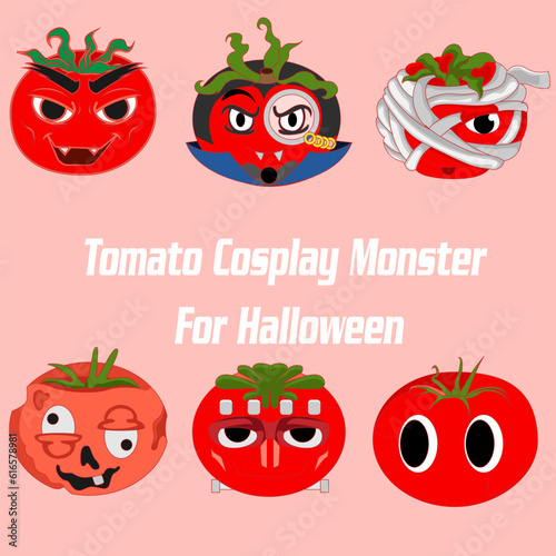 Illustration Vector Graphic Of Character Tomato Cosplayer Being Monster Halloween