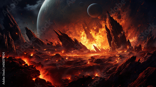 Planet Destruction Painting Illustration Background, Genertaive AI