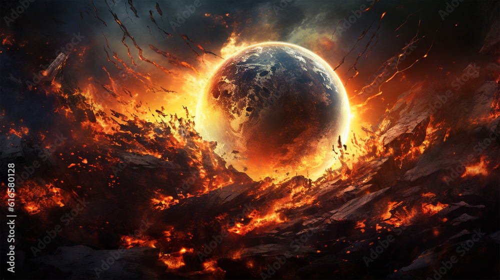 Planet Destruction Painting Illustration Background, Genertaive AI Planet Destruction Painting Illustration Background, Genertaive AI