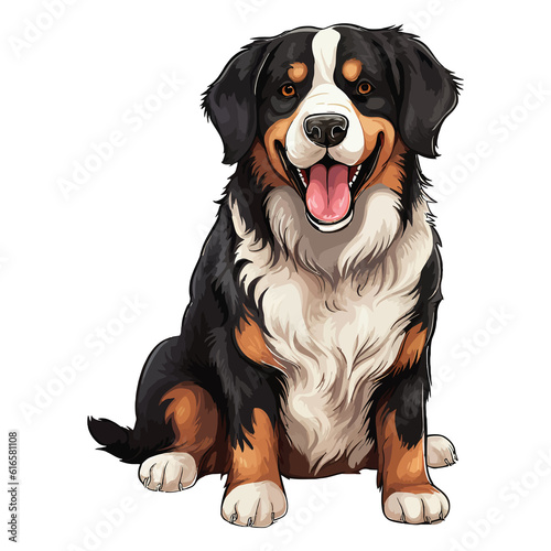 Energetic and Affectionate: Delightful 2D Illustration of a Cute Bernese Mountain Dog