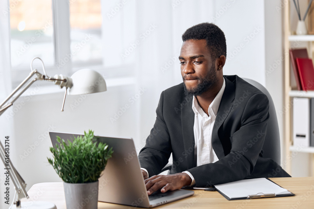 office man student freelancer education african online programmer american laptop computer job