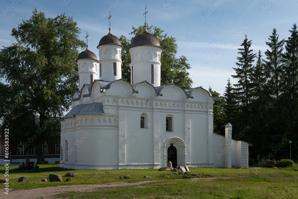 View of the Cathedral of the Position of the Robe of the Mother of God on the territory of the Deposition of the Robe (Rizopolozhensky) Monastery on a sunny summer day, Suzdal, Vladimir region, Russia