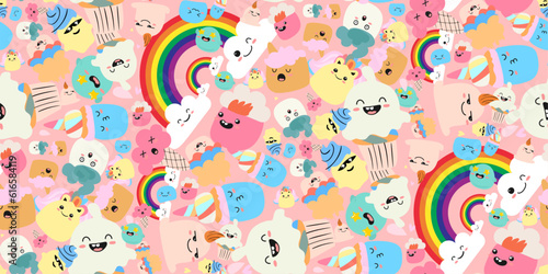 Summer Ice Cream Cake Pattern colorful doodle character Seamless Pattern