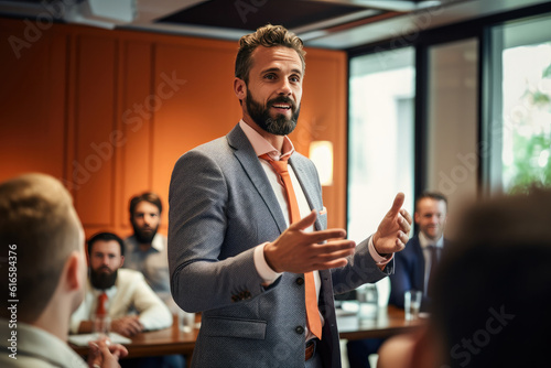 executive giving a speech in a meeting