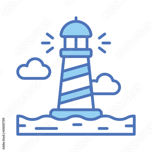A tower containing a beacon light to warn or guide ships at sea, well designed icon of lighthouse