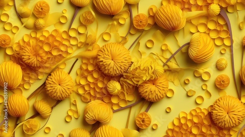 3D Abstract yellow floral paper artwork texture seamless wallpaper and background