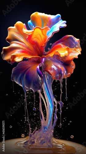 glossy liquid paint dripping from flower best for presentation background