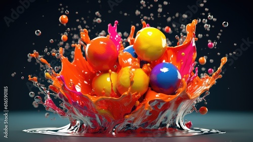colorful glossy marbles dripping into the glossy paint best from presentation background