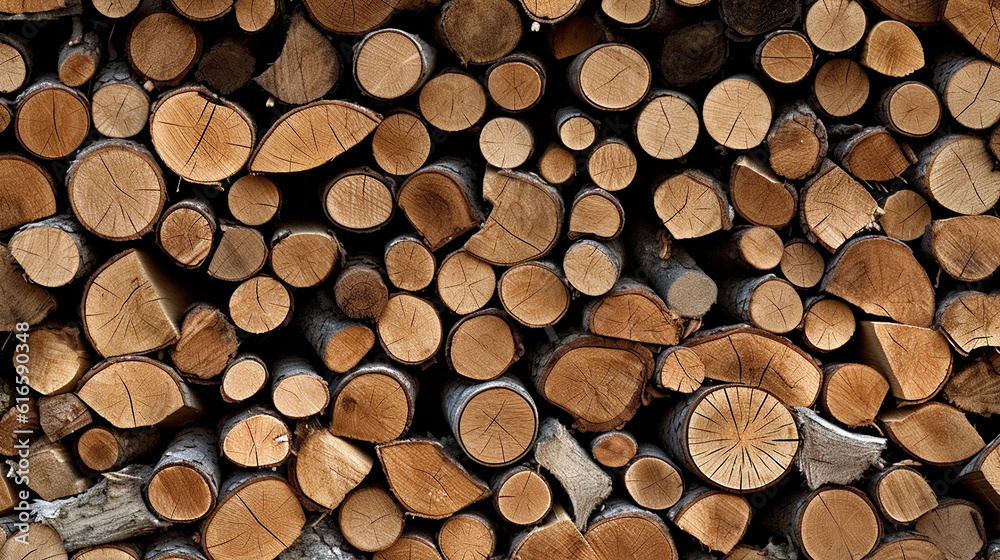 Natural wooden background,closeup of chopped firewood. Firewood stacked and prepared for winter Pile of wood logs. Generative Ai Natural wooden background,closeup of chopped firewood. Firewood stacked and prepared for winter Pile of wood logs. Generative Ai