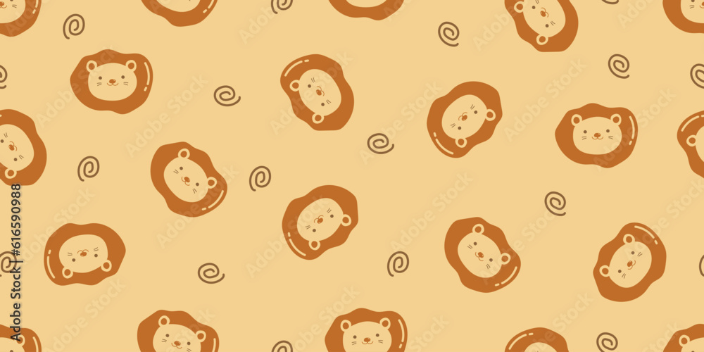 Cute baby lion doodle cartoon pattern