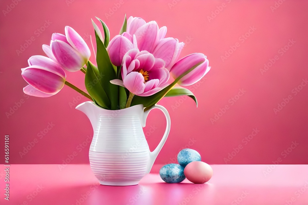 flowers on pink background generativeAI flowers on pink background generativeAI