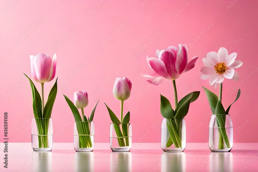 flowers on pink background generativeAI