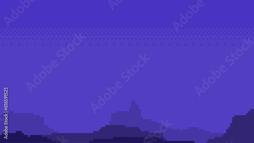 Pixelated Blue Hazy Mountains in Twilight Sky, Dreamy Atmosphere Background