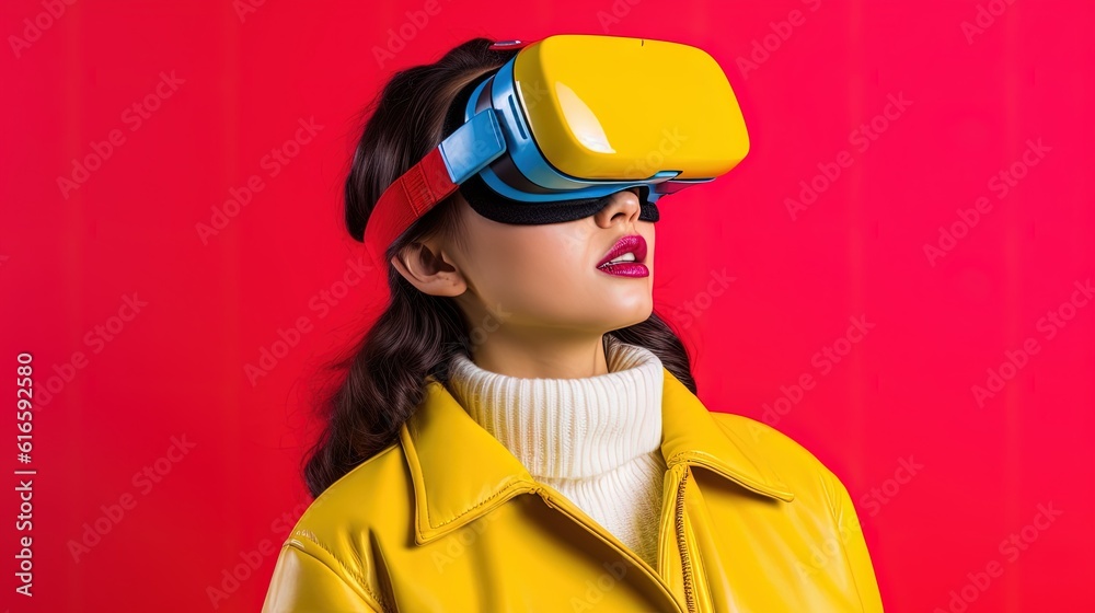 Portrait of a beautiful asian woman wearing virtual reality goggles.Generative Ai Portrait of a beautiful asian woman wearing virtual reality goggles.Generative Ai
